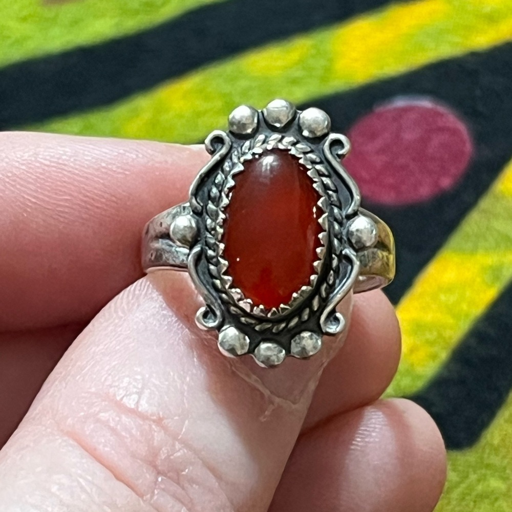 VTG Fred Harvey Signed Stamped Carnelian Sterling Silver 925 Size 6 Ring